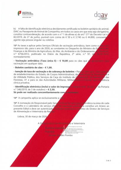 Campanha Oficial de Vacina&ccedil;&atilde;o Antirr&aacute;bica e de Controlo de outras Zoonoses