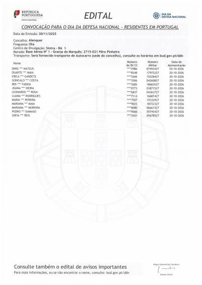Convoca&ccedil;&atilde;o para o Dia da Defesa Nacional